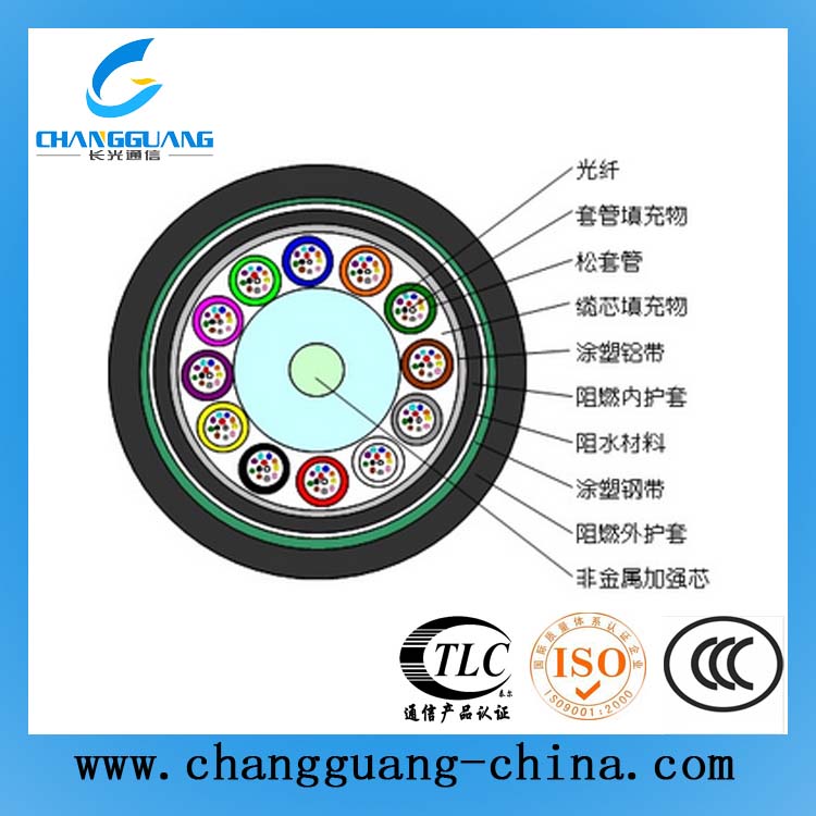 松套層絞式非金屬加強芯鎧裝阻燃光纜(GYFTZA53)