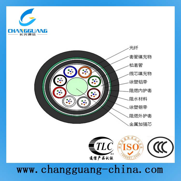松套層絞式加強(qiáng)鎧裝阻燃光纜(GYTZA53)